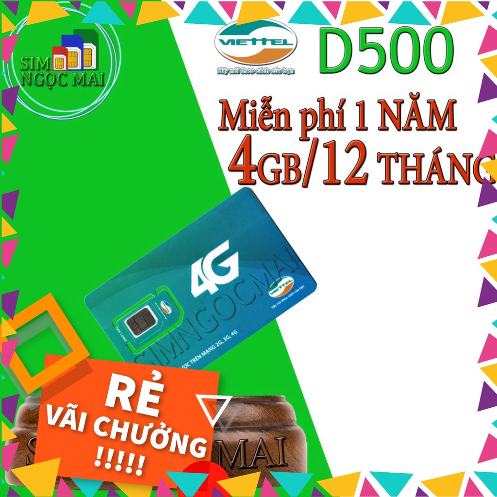 Sim 4G Viettel D500 - D500T - 12UMAX50N - D900 - 5Gb/tháng Trọn Gói 1 Năm - NGHE GỌI ĐƯỢC - SI