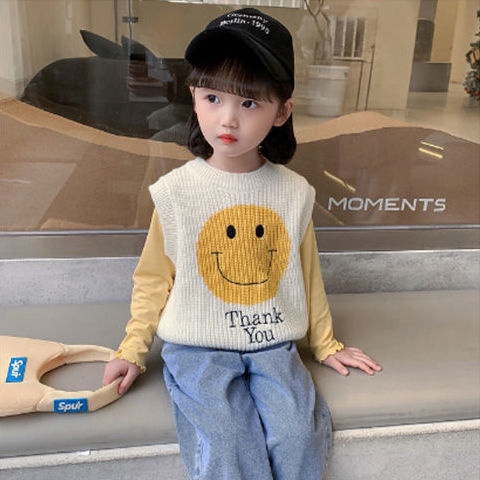 Áo Sweater Dệt Kim Không Tay Phong Cách Thời Trang Xuân Thu 2022 Mới Cho Bé Gái