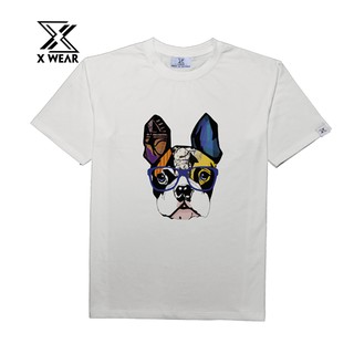 Áo thun nam X WEAR cổ tròn màu trắng full cotton tay lỡ dán rộng