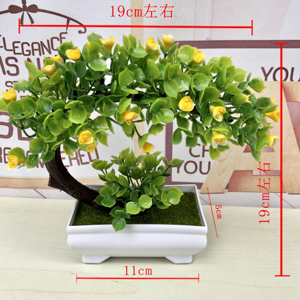 Chậu cây bonsai giả trăng lưỡi liềm VI036 (kèm chậu,cao 19cm, rộng 19cm), cây hoa giả trang trí