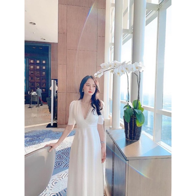 BÁN SỈ VÁY TRẮNG CỔ V PHỐI REN CHO NỮ | BigBuy360 - bigbuy360.vn