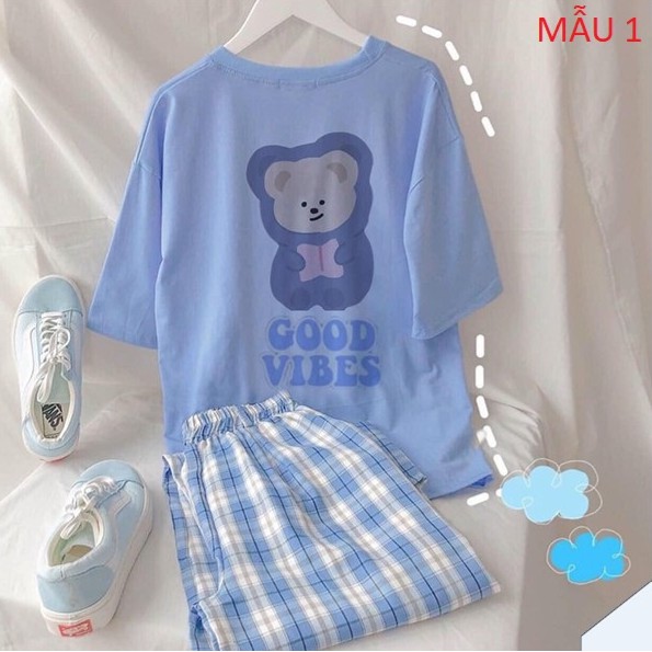 Sét Đồ Bộ Nữ Xinh Cute Quần Caro Kate Ống Rộng Phối Áo Thun Nữ Form Rộng Tay Lỡ Thời Trang Trẻ Teen Hàn Quốc (NHIỀU MẪU)
