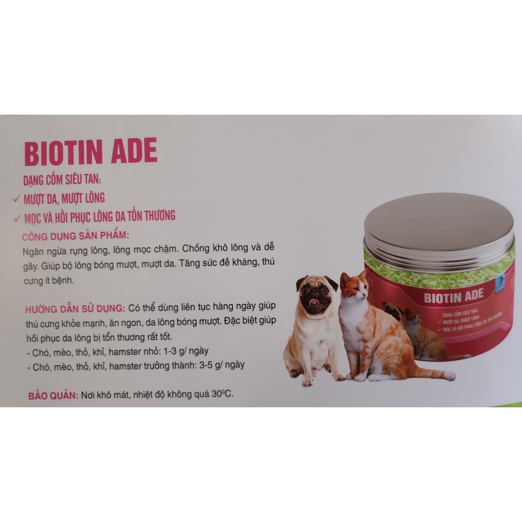 Cốm dinh dưỡng chó mèo mượt da lông | BIOTIN ADE 200gam