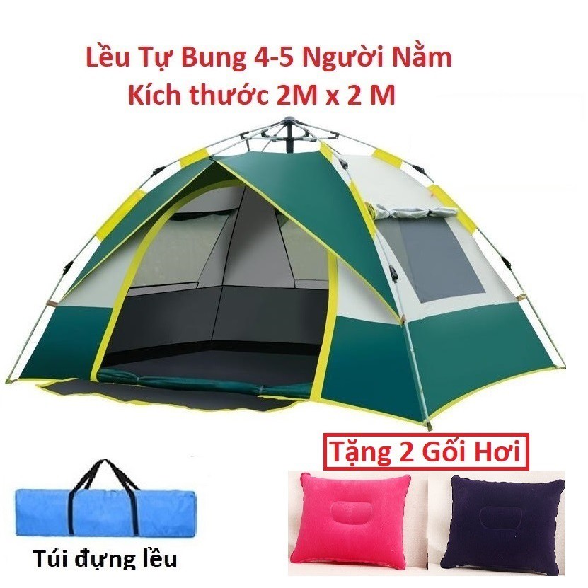 Lều Cắm Trại Lều Dã Ngoại Tự Bung [TẶNG 2 GỐI HƠI ] 4- 5 Người 2 lớp chống nước, chống tia UV, 3 cửa sổ lơn, 1 của chính