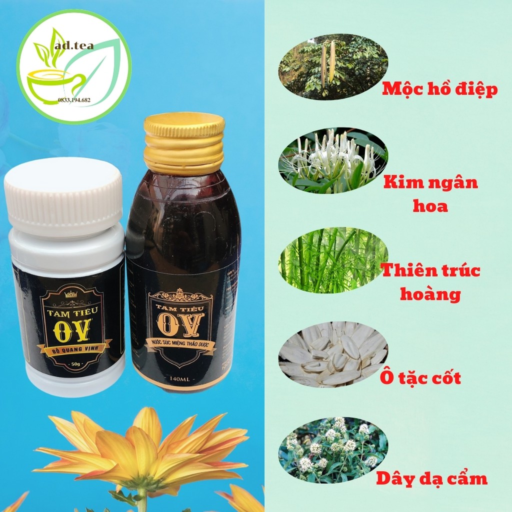 Combo Nước Xúc Miệng và Viên Uống Tam Tiêu OV, Hết Hôi Miệng, An Toàn, Hiệu Quả / ad.tea