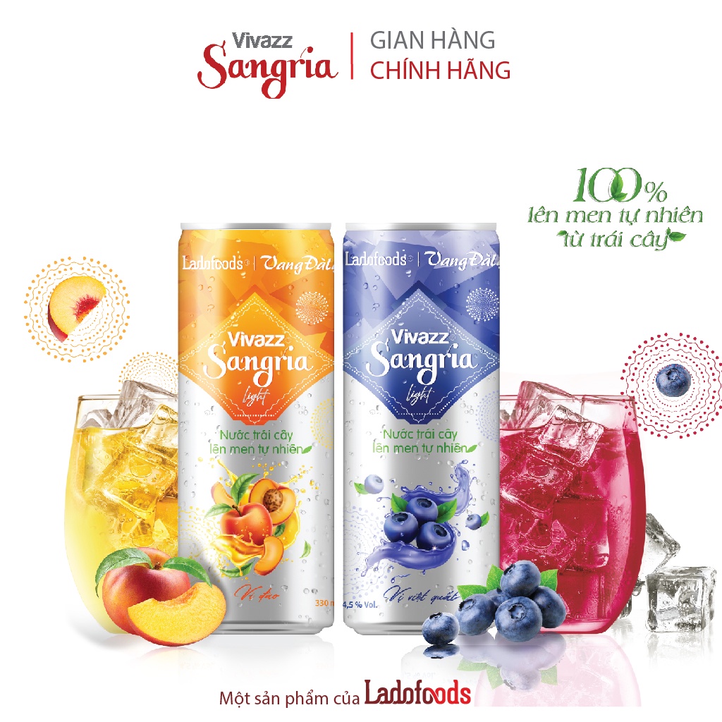 Combo 2 lốc Vivazz Sangria Light - Nước trái cây lên men tự nhiên - lon 330ml mix vị