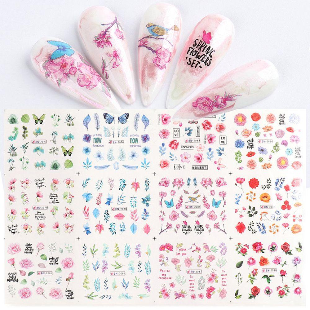 Nhãn Dán Móng Tay Họa Tiết Hoa Lá Mùa Xuân 12 Phong Cách Khác Nhau Cho Nữ