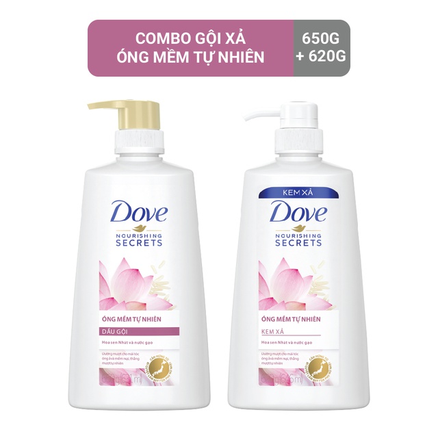 Combo dầu gội 640gr + dầu xả 620gr Dove thiên nhiên Óng mềm tự nhiên