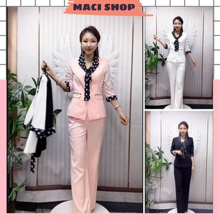 Bộ vest trung niên nữ, Sét vest nữ 2 lớp tay lỡ quần tây dáng dài dáng ống loe cao cấp - BVL