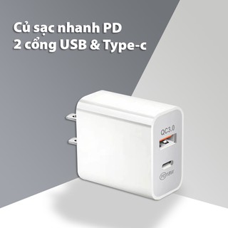Củ sạc 2 cổng qc3.0/pd 18w - tích hợp cổng sạc nhanh type c cho ip 8 trở lên