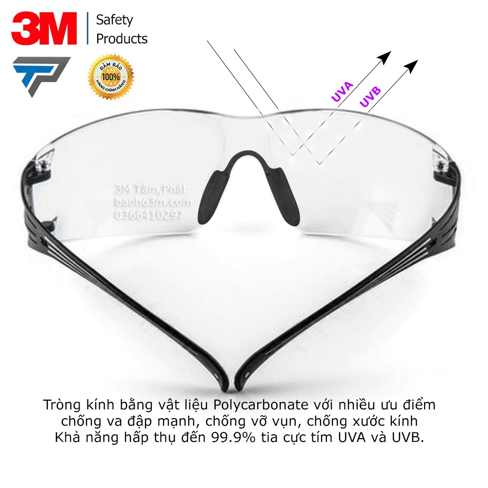 Kính bảo hộ 3M SF301AF 3M 401AF - kính chống bụi chống tia UV chống đọng sương chống trầy xước