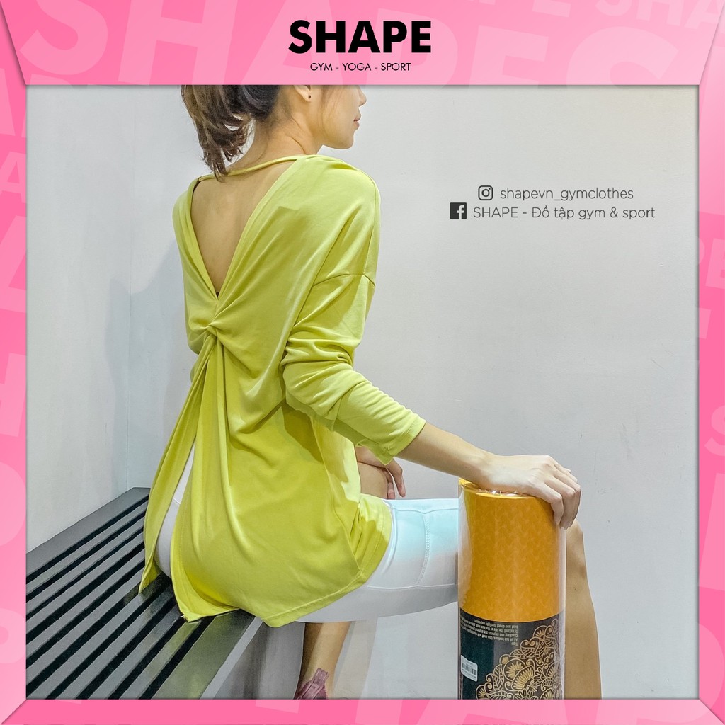 Áo tập yoga nữ dài tay Shape trơn xoắn lưng [AD063]