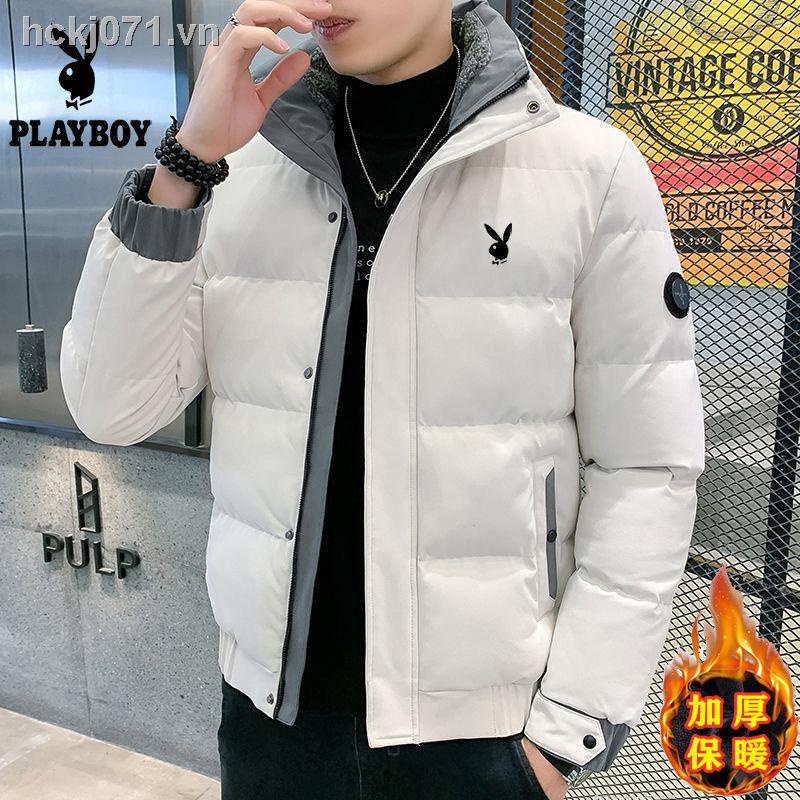 Áo khoác nam dáng ngắn Playboy phiên bản trẻ trung của Hàn Quốc xu hướng áo khoác dạ ấm áp, áo khoác cổ đứng dày dặn và rộng