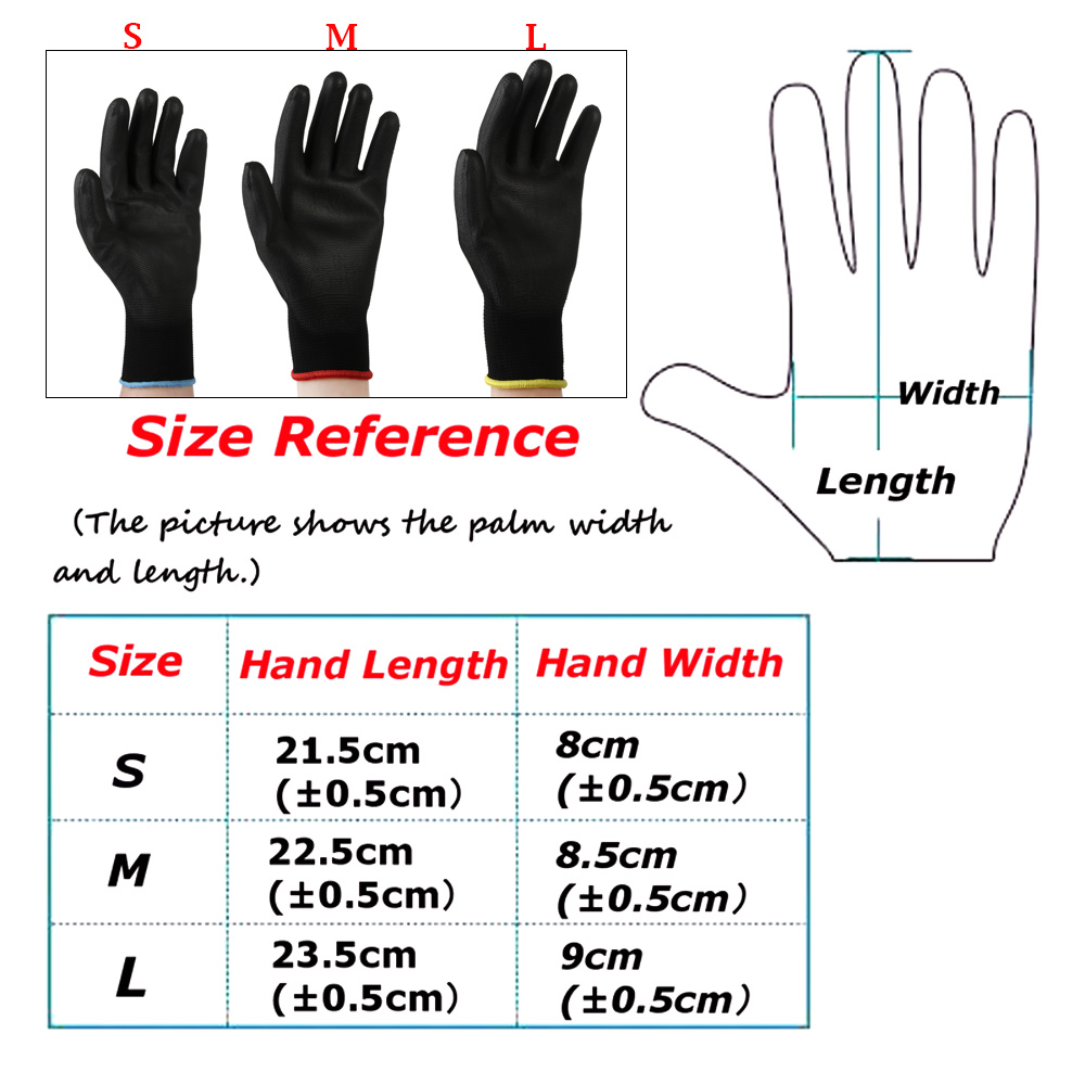 ☆YOLA☆ 1/6 Pairs Safety Work Gloves PU Polyurethane Labor Protection Nylon Non-slip Anti-static Black Coated