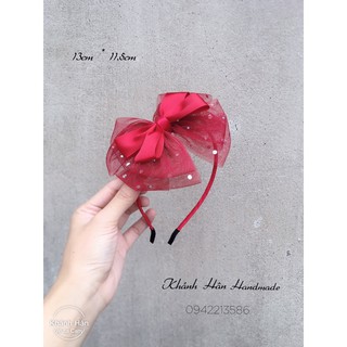 Cài tóc nơ đỏ hoạ tiết kim tuyến size 13cm * 11,5cm cho bé gái ( ảnh thật )