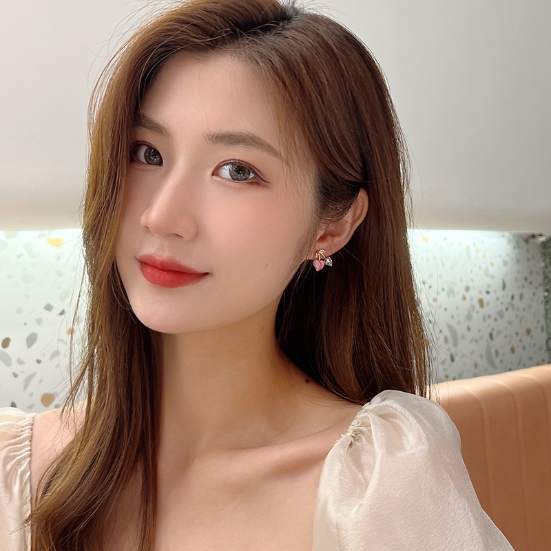 Ahellogirl Khuyên Tai Hình Trái Tim Đính Đá Zircon Ngọt Ngào Cho Nữ