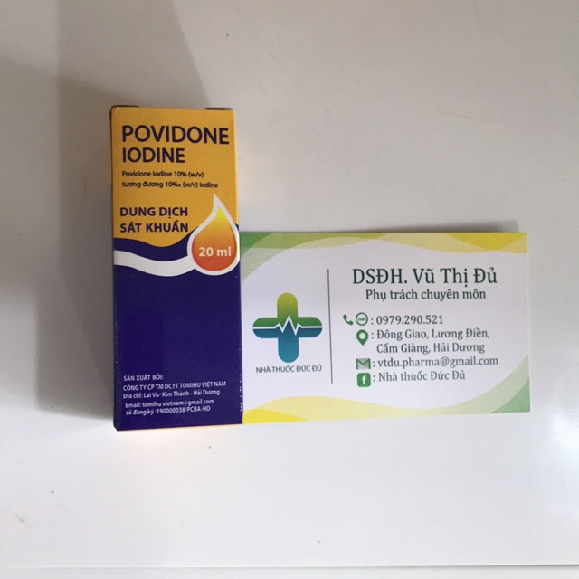 Povidone iodine dung dịch sát khuẩn 20ml Nhà thuốc Đức Đủ (mẫu vỏ thay đổi từng lô)