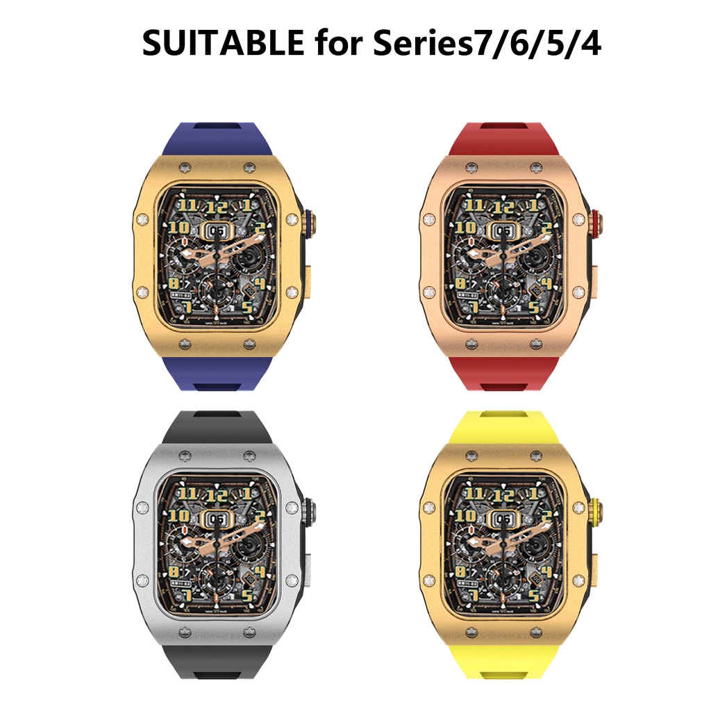 Dây Đeo Cao Su Silicone Kim Loại Cho Đồng Hồ Thông Minh Apple Watch Series 8 7 45Mm 44Mm iwatch 6 5 4 SE 45 44Mm