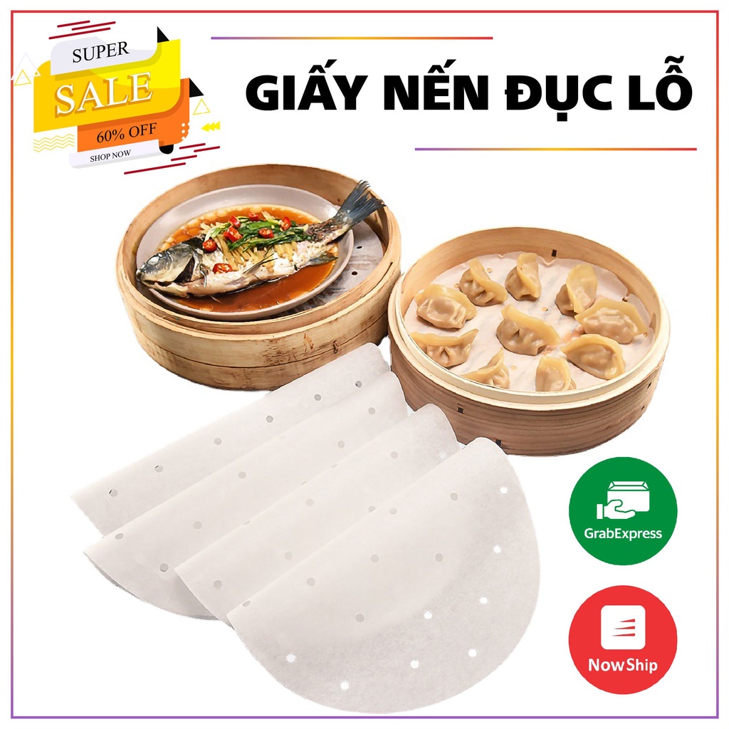 100 tờ giấy nến đục lỗ giấy lót nồi chiên không dầu ,hấp bánh bao màu trắng