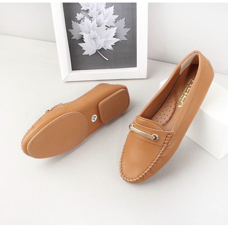 Giày mọi nữ đế bệt cao cấp/ giày đế bằng Màu bò- đen | ASHOES VNXK | BigBuy360 - bigbuy360.vn
