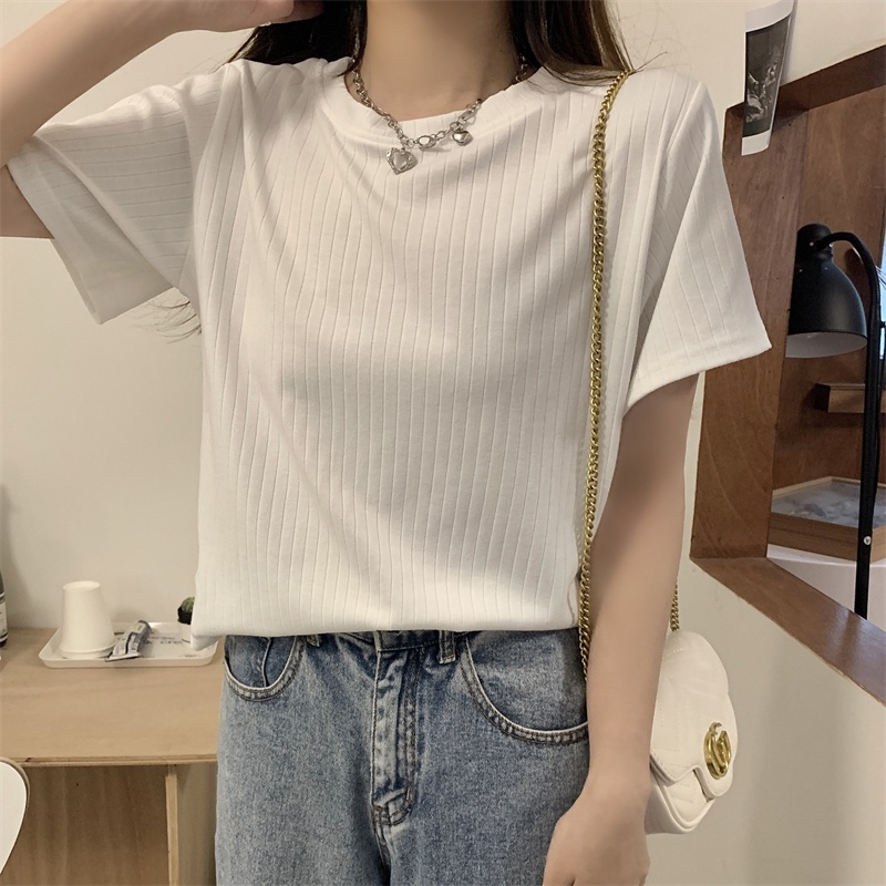 Áo thun SUXI tay ngắn cổ tròn màu sắc đơn giản dễ phối đồ thời trang mùa hè cho nữ