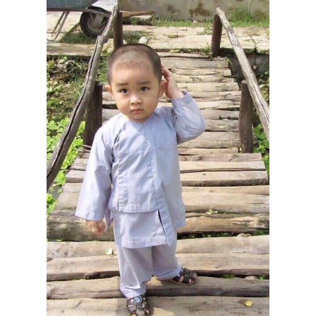 Đồ Lam Đi Chùa # Vạt Hò Cho Bé Vải Thoáng Mát # Quần Áo Bé Trai Gái - Đồ lam đi chùa - Set lam Phật tử