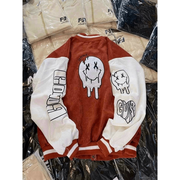 ✙☄Áo khoác bomber NHUNG TĂM bóng chày MẶT CƯỜI THỜI TRANG GENZ TKT