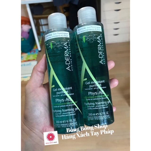 Gel rửa mặt ADERMA Gel moussant Purifiant Phys-AC cho da mụn