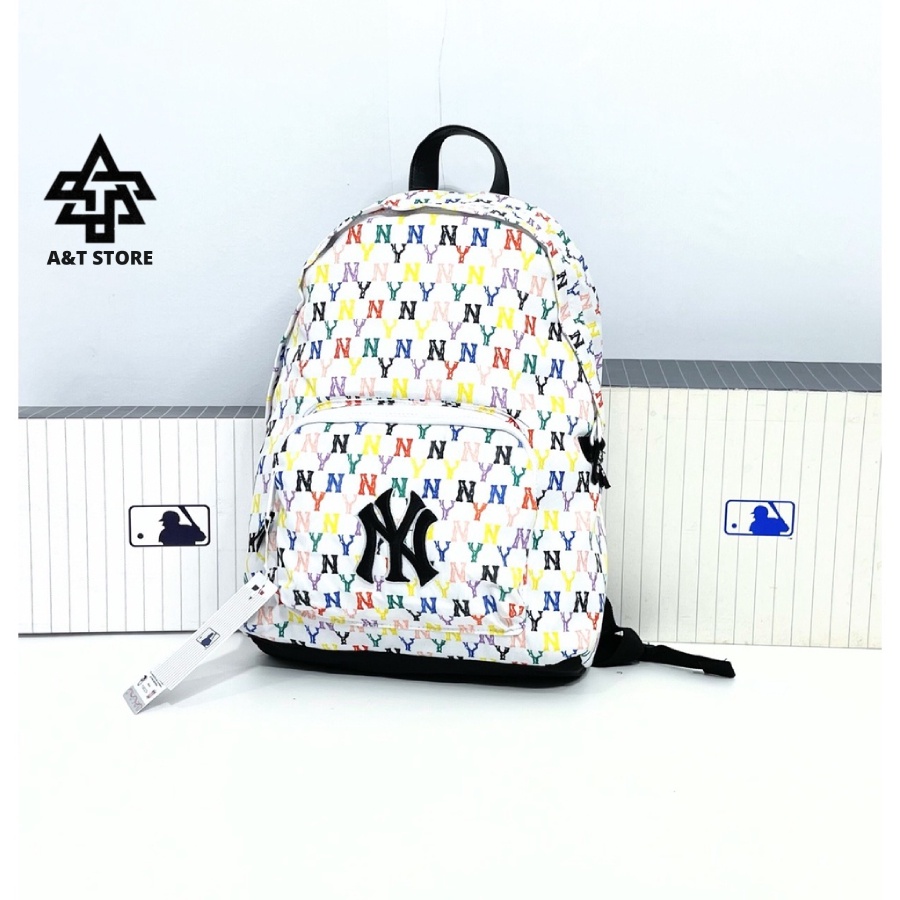 Balo MLB NY Trắng Monogram Backpack Full Tag Code