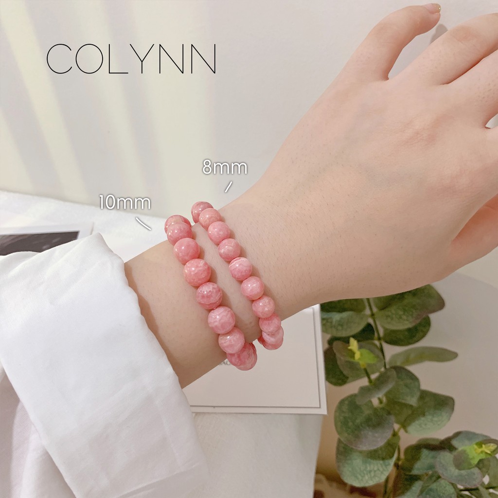 Vòng phong thủy đá đào hoa Rhodochrosite phối vàng 14k