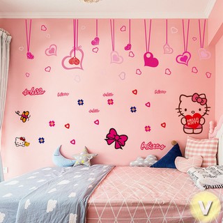 Decal dán tường Kitty trái tim hồng