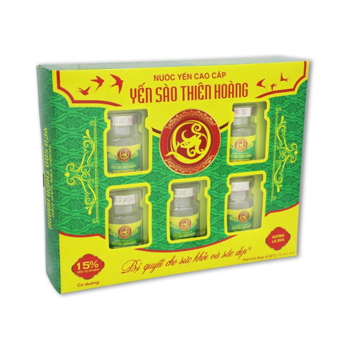 Nước Yến sào Thiên Hoàng 15% yến tổ hương lá dứa (6 lọ x 70ml)