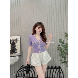 Áo len cổ V 2 màu xanh, tím