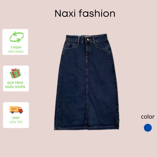 Chân váy bò chữ A xẻ tà form cực tone dáng chất liệu denim dày dặn