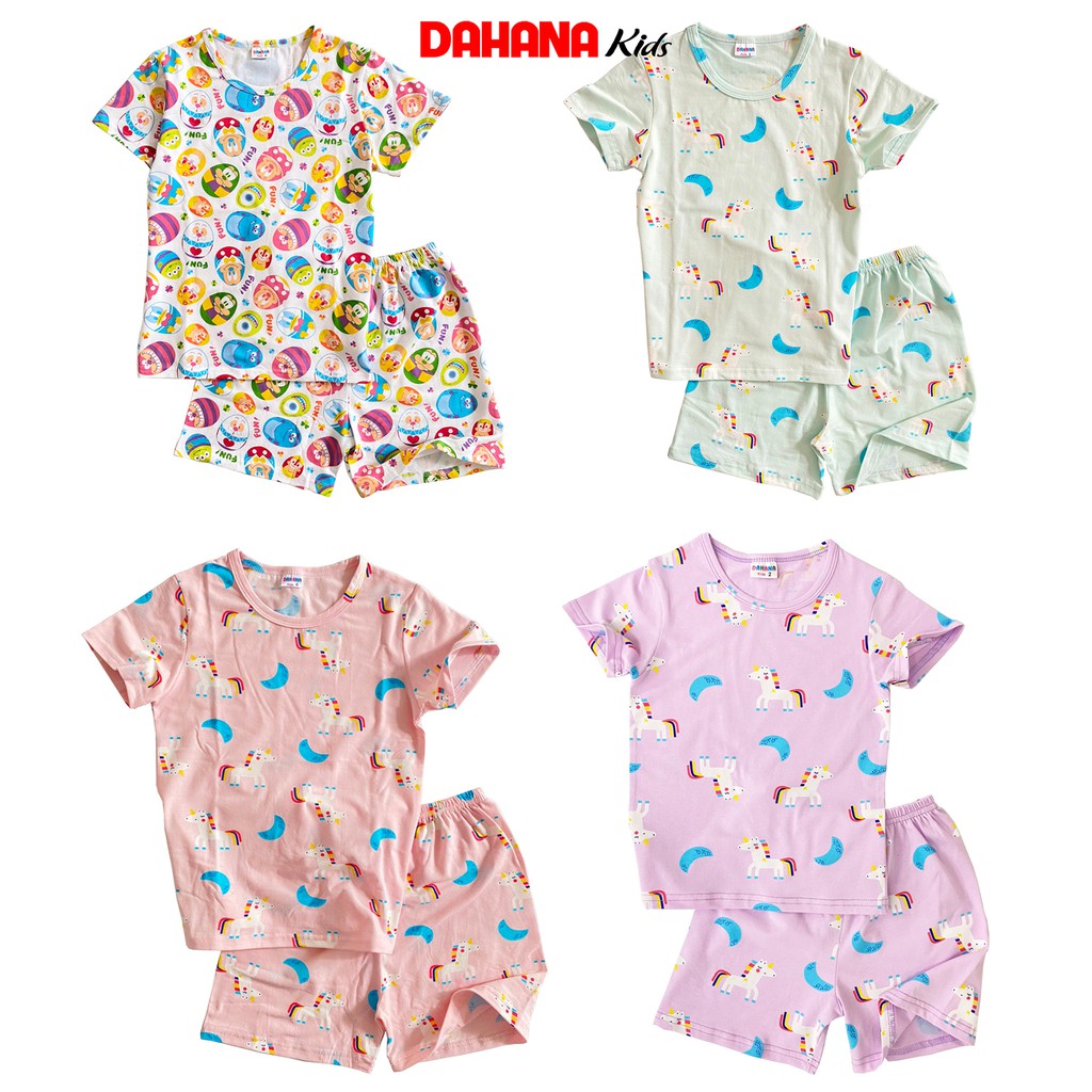 Bộ Quần Áo Bé Gái Thun Cotton DAHANA Kids - Bộ Cộc Tay Bé Gái Chất Cotton Mỏng Thoáng Mát Hình In Dễ Thương