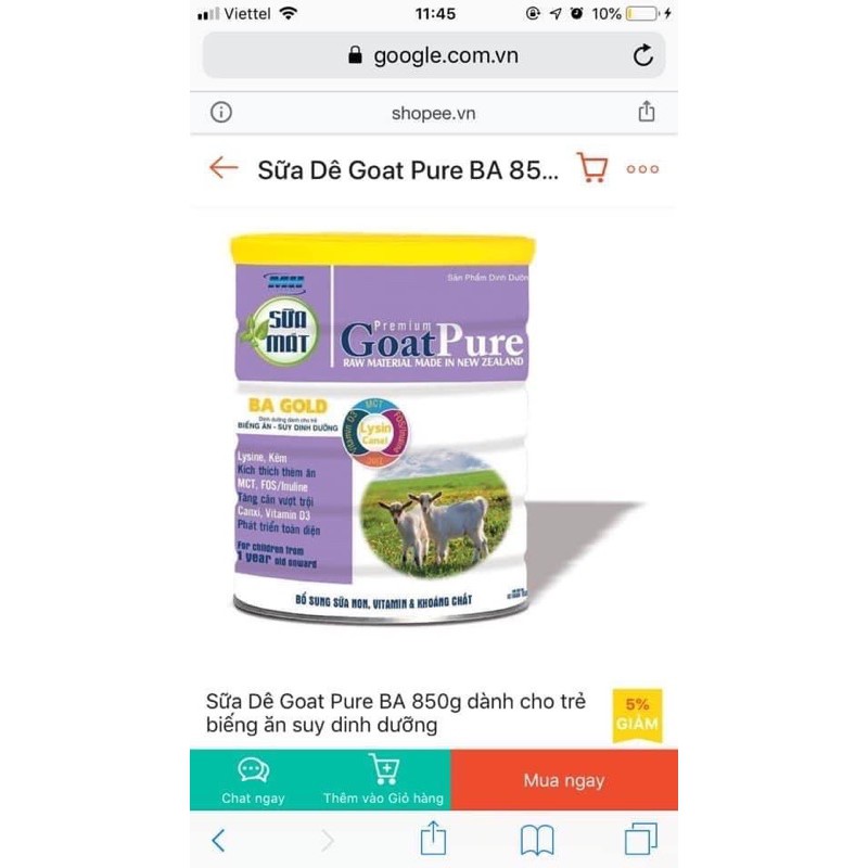 Sữa Dê goatpure Ba 850g