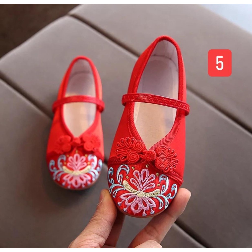 Giày búp bê vải thêu hoa phong cách Trung Hoa xinh xắn cho bé- MÀU ĐỎ