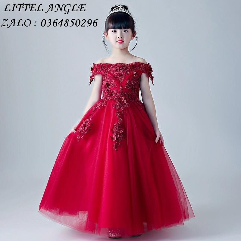 (SIÊU SALE) ĐẦM TRỄ VAI ĐỎ DÀI CAO CẤP CHO BÉ