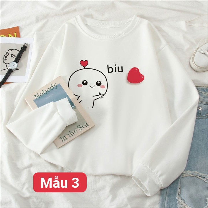 Áo nỉ cổ tròn các hình cute chất da cá dầy dặn