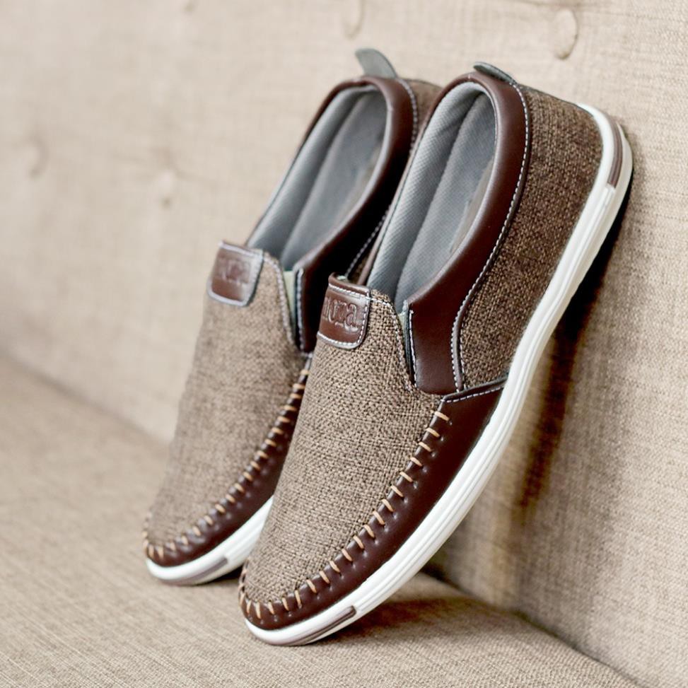 Giày lười nam chât vải bố lịch lãm 3 màu ĐEN-NÂU-KEM