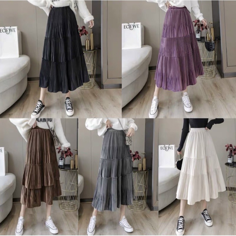 Chân váy voan dập ly 3 tầng- hình thật sàn