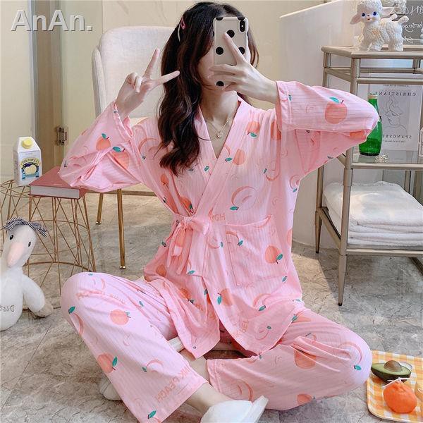 Bộ Đồ Ngủ Tay Dài Kiểu Kimono Thời Trang Mùa Thu Cho Nữ