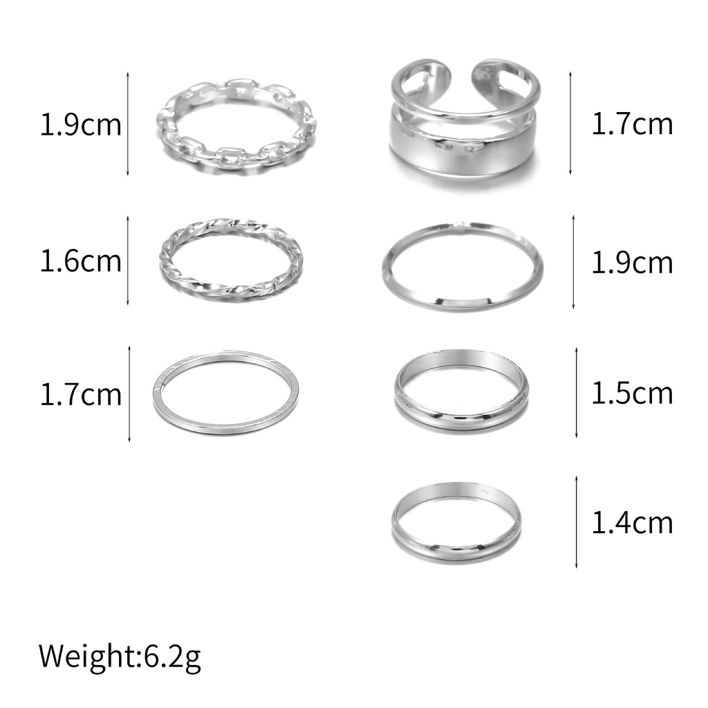 Set Nhẫn Nữ 7 Chiếc Midi Bản To Thép Không Gỉ Thiết Kế Sáng Tạo