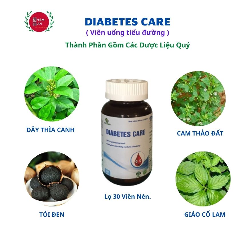 Viên Uống Tiểu Đường Diabetes Care Hỗ Trợ Giảm Đường Huyết Và Biến Chứng Bệnh Tiểu Đường, Hộp 30 Viên Nén, Tâm An