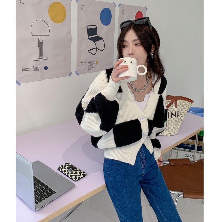 Xiaozhainv Áo khoác cardigan tay dài cổ chữ V dáng rộng phong cách Hàn Quốc xinh xắn cho nữ | BigBuy360 - bigbuy360.vn