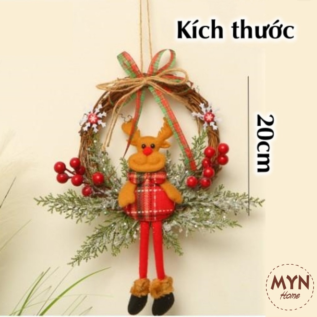 Vòng nguyệt quế người tuyết, tuần lộc trang trí Noel 20*40cm MYN Home