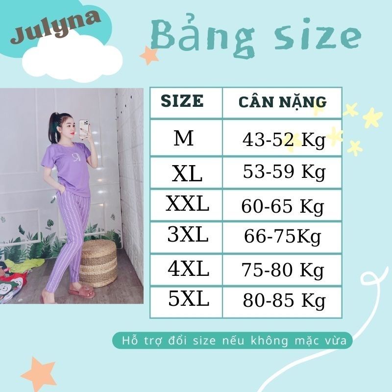 Đồ bộ nữ, set bộ mặc nhà trung niên bigsize JULYNA QD08 DÀI SỌC CHỮ R