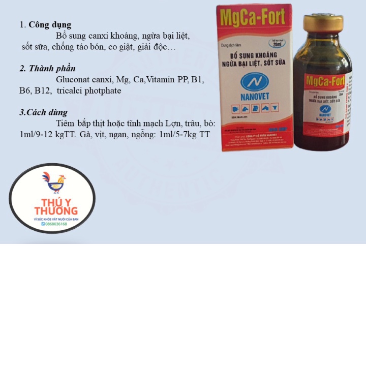 (Hỏa tốc) MgCa-Fort 20ml Cung cấp khoáng chất, ngừa bại liệt, sốt sữa chống táo bón cho chó, mèo, gà, vit 20ml x 5 lọ