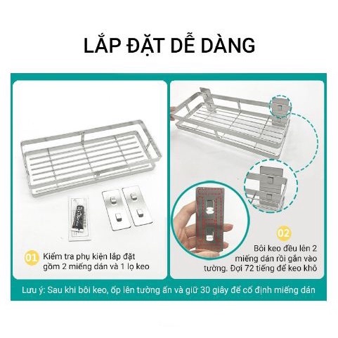 Giá kệ gia vị Inox 304 Nanichino để đồ treo tường, gắn tường, dán tường đa năng có sẵn keo sealant fix
