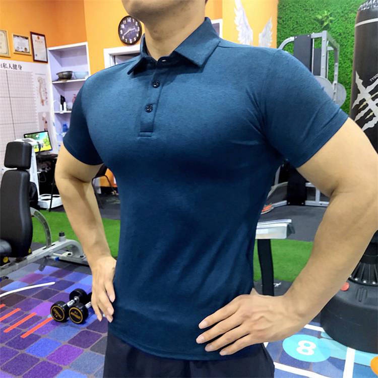 Fitness Coach Work Clothes Tight Trendy Polo Shirt Muscle Quick-Drying Exercise T-Shirt Men's Slim Fit Stretch Short Sleeve T-Shirt